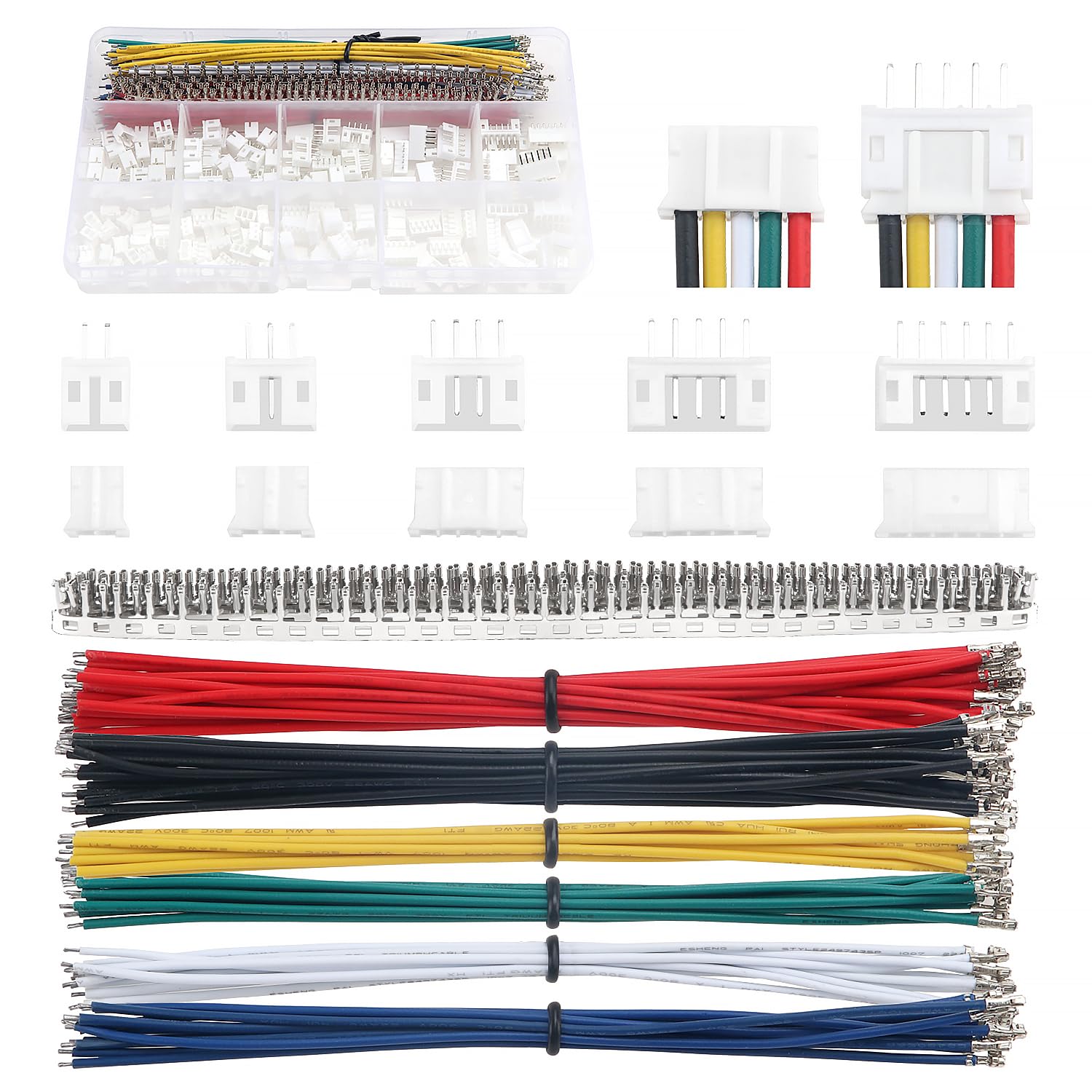 Lyeteung 420 PCS 2.0mm JST-PH Connector Kit, JST-PH 2/3/4/5/6 Pin Housing Female and Male Connector Plug, with 22AWG Pre-Crimped Cables Wire and Female Pin Crimp Terminal (Single)