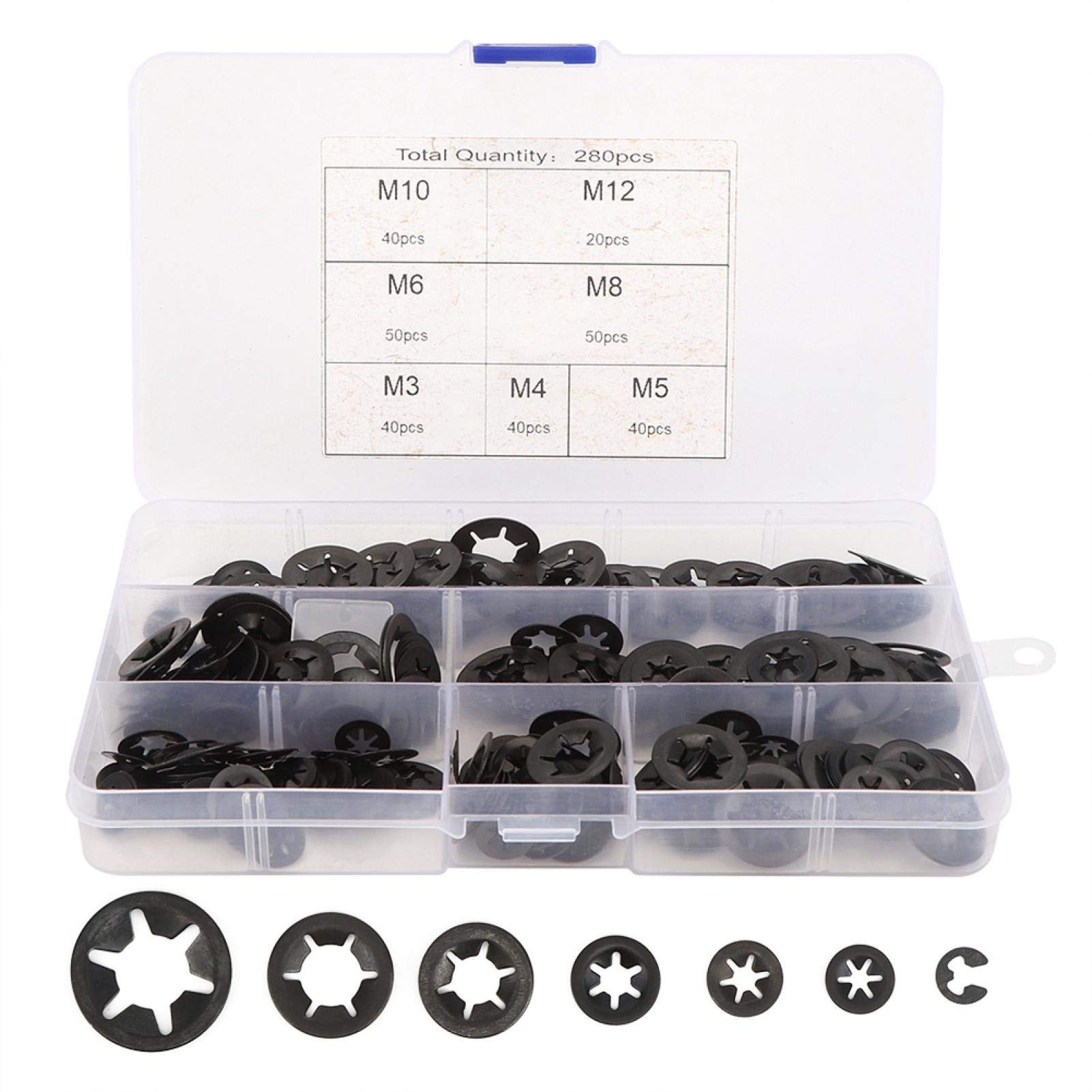 Tissting Tooth Lock Washers Kit, Manganese Steel Internal External Star Locking Washers with Spring Force Tightening Bolts 280Pcs M3-M12 Assortment for Mechanical Tools Equipment Maintenance