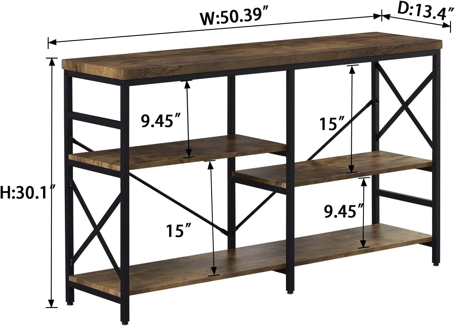 OIAHOMY Industrial Sofa Table,Console Table,3-Tier Industrial Rustic Hallway/Entryway Table,Easy Assembly,for Entryway, Living Room (Rustic Brown): Kitchen & Dining
