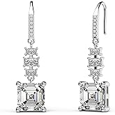 18K White Gold Plated Sterling Silver Asscher Cut Cubic Zirconia Dangle Earrings for Women Square CZ Diamond Drop Dangling Earrings for Women Mom