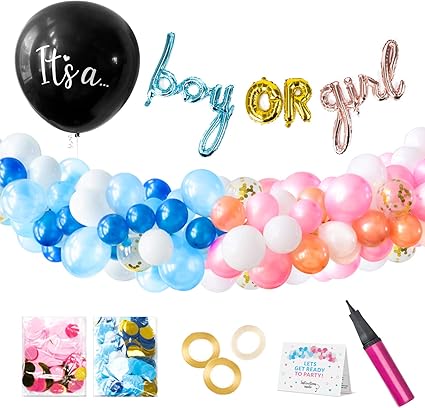 Amazon Com Willa Flare Baby Gender Reveal Party Supplies 108 Piece Balloon Decorations Boy Or Girl Banner Balloons 100 White Confetti Pink And Blue Balloons Balloon Garland Kit Black Gender Reveal Balloon Toys