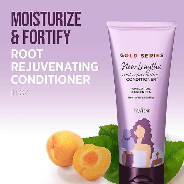 PANTENE GOLD SERIES ROOT REJUVENATING CONDITIONER WITH APRICOT OIL & GREEN TEA, MOISTURIZES & FORTIFIES, FOR NATURAL, TEXTURED, CURLY, COILY HAIR, SULFATE FREE, 11.1 FL OZ