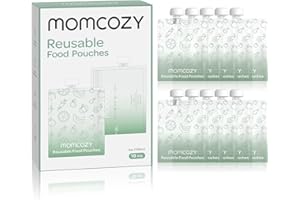 Momcozy Reusable Baby Food Pouches for Toddlers,BPA Free Plastic,Food Safe,Freezer Safe,Refillable for Applesauce Yogurt & Puree Squeeze Pouch,10 Packs,5oz