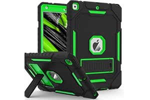 ZoneFoker Case for iPad 9th/8th/7th Generation 2021/2020/2019(10.2 inch), Heavy Duty Military Grade Shockproof Rugged Protective 10.2" Cover with Built-in Stand for iPad 9 8 7 Gen (Black+Green)