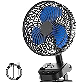 ATEngeus 4 in1 USB Fan, 8” Clip Fan, 10000mAh Rechargeable Table Fan, 5 Speeds Battery Operated Fan, 45°/90° Automatic Rotation, 3 Time Setting, with Clip & Hook for Homes, Offices, Bedroom