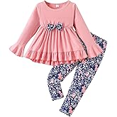 WMHNEI Toddler Girl Clothes 4-8Years Girls Outfit, Long Sleeve Ruffle Bowknot Top+Floral Pants 2Pcs Fall Set