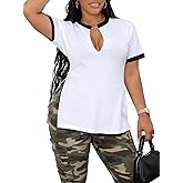 Remidoo Side Slit Tees for Women Plus Size Sexy Tops Cute Summer Top Short Sleeve V Neck T Shirt