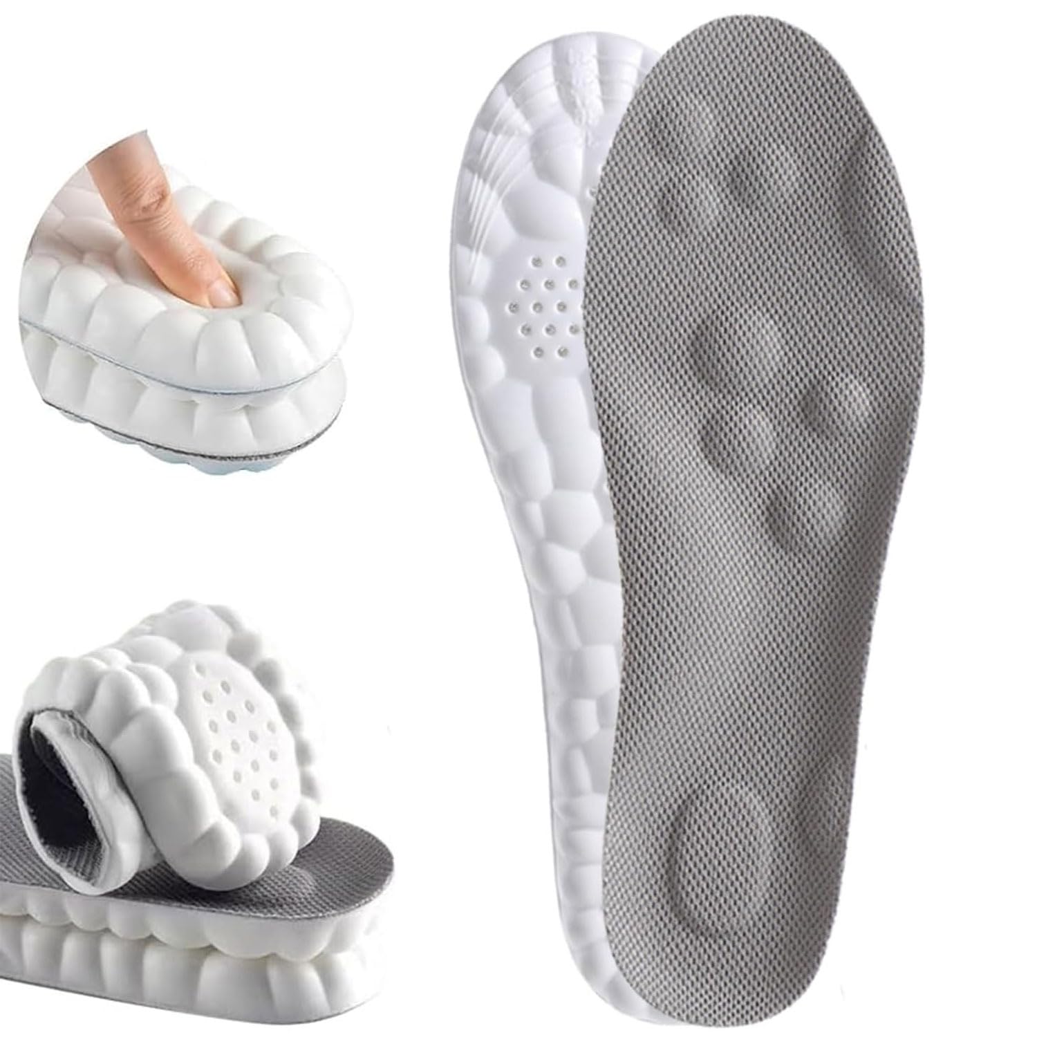 View 1 of 4D Cloud for Men Women, Breathable Memory Foam Cloud Massage Insoles,Enhanced Arch Support & Cushioned Comfort,Relief Foot Pain,Fits All Shoe Types(1 Pairs-Gray, Men 6-7/Women 7.5-8.5)