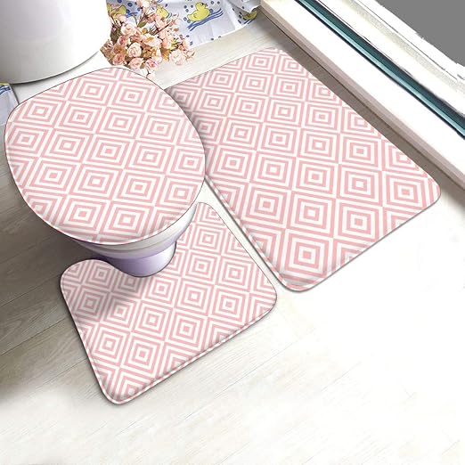 Amazon Com Yunshm Geometric Pattern Pink Bathroom Rugs Carpet Mats U Shaped Toilet 3 Piece Bath Mat Set Non Slip For Indoor Contour Rug Customized Home Kitchen