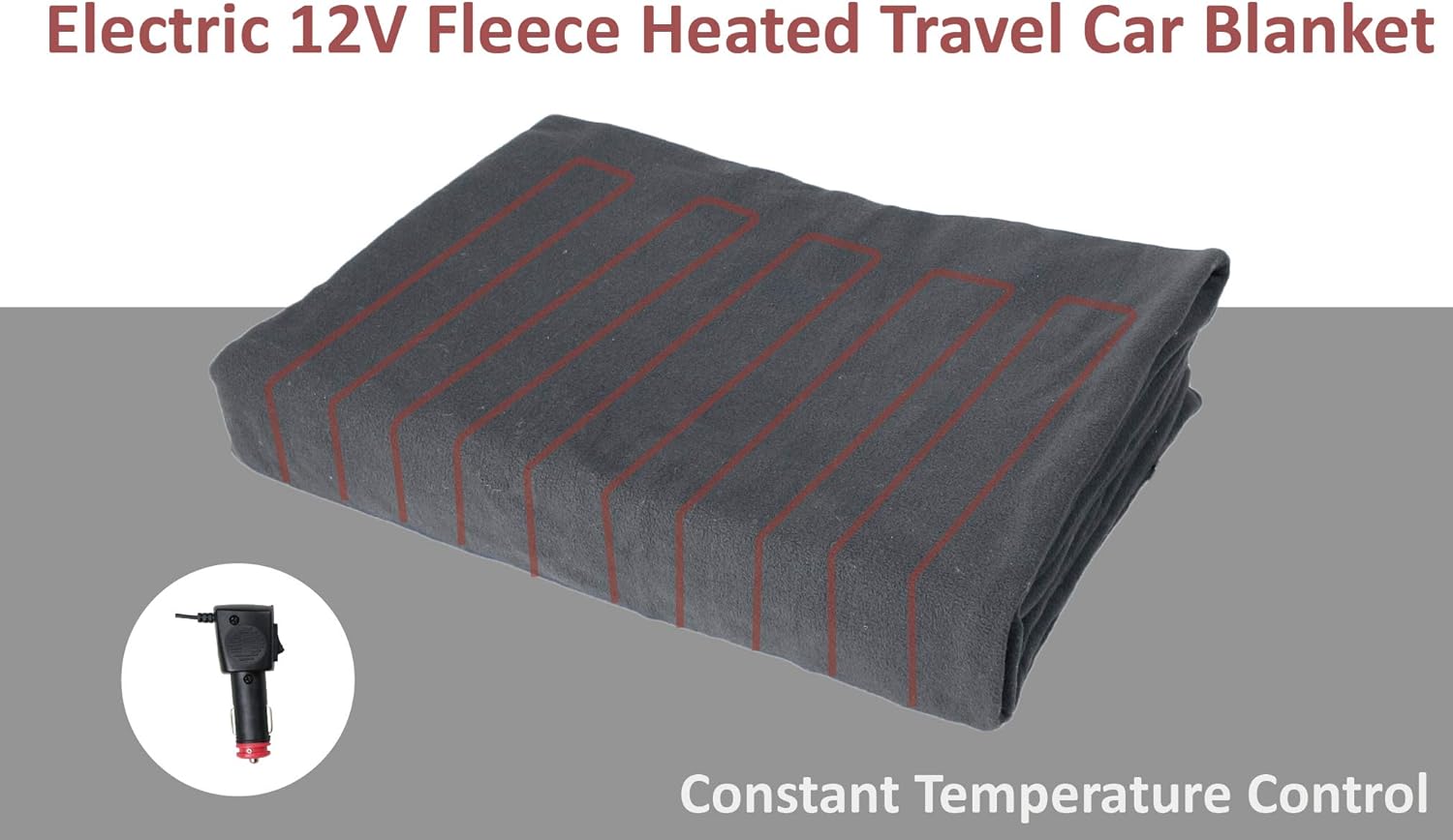 ObboMed SH-4210G Ultra-Soft Deluxe Electric 12V, 60W Luxurious Comfy Polar Fleece Heated Travel Car Blanket, with Premium Cigarette Lighter Plug for Automobile, Vehicle, Gray, Size 61” x 41.3”: Kitchen & Dining