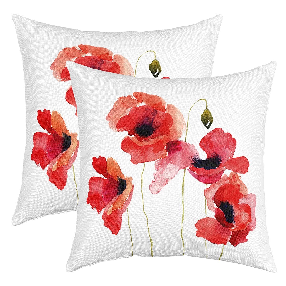 Loussiesd Poppy Flower Throw Pillow Covers 20"x20" Set of 2 Soft Red Floral Botanical Cushion Covers for for Sofa Rustic Spring Garden Theme White Decorative Pillowcases Outdoor Pillows Covers — image 1