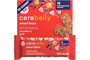 Cerebelly Organic Toddler Snack Bars – Strawberry Beet (Pack of 30), Healthy Bars with Veggies & Fruit, 16 Brain Supporting Nutrients, Nut-Free, Made with Gluten-Free Ingredients, No Added Sugar