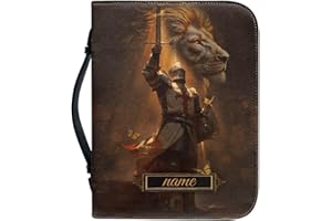 Glomenade Custom Bible Cover for Men Women,Warrior & Lion Print PU Leather Bible Covers Large Capacity Briefcase Folder with 