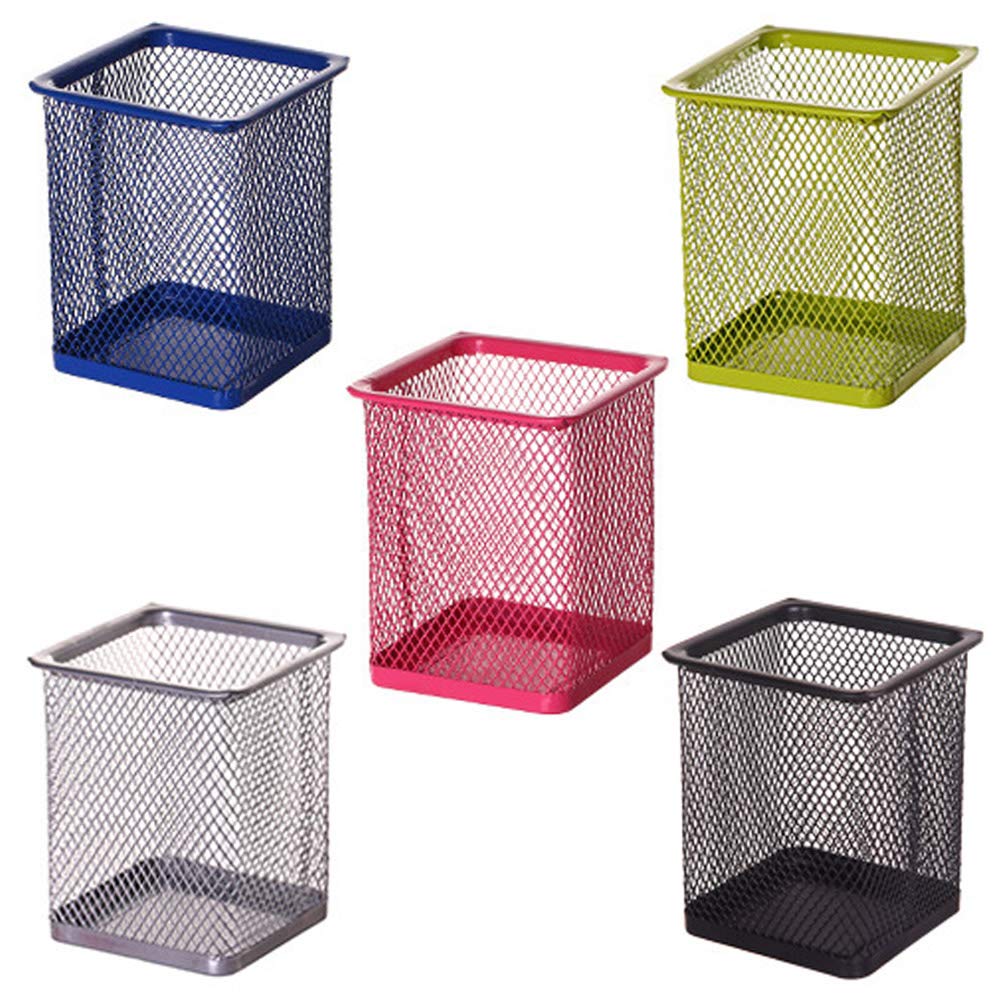 Ianulus Pen Holder For Desk, 5 Pieces Mesh Desk Organizer Pen Pot Pencil Holders, Color Mesh Pen Holder for Office, School, Desk, Pencil, Pen (Pink, Green, Blue, Silver, Black)