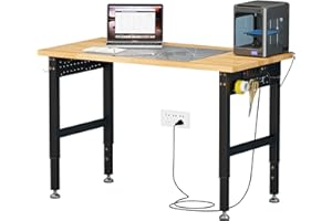 SPECRAFT Adjustable Heavy Duty Workbench with 4 AC Outlet and 2 USB Ports Power Outlets, 2000 Lbs Capacity, Rubber Wood Top for Garage, Workshop, Office