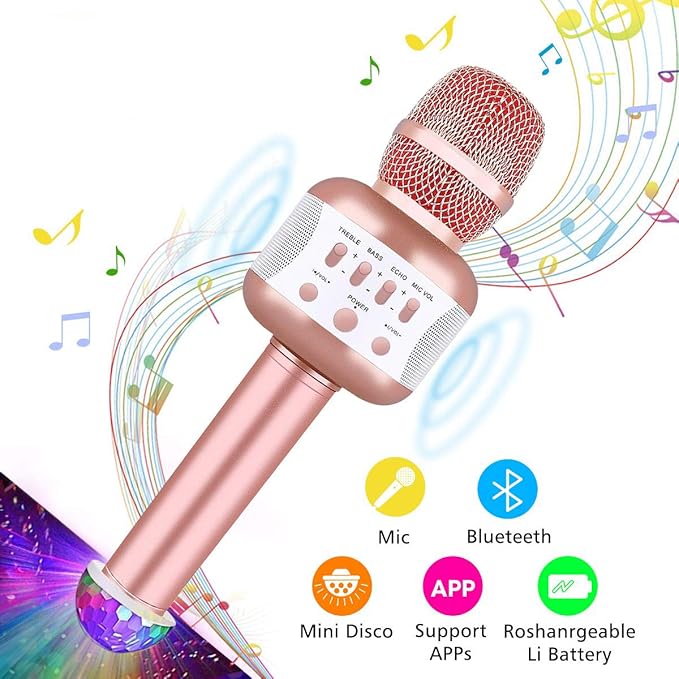 Bluetooth Karaoke Mikrofon mit Disco-Lichtern, für Erwachsene und Kinder für Sprach- und Gesangsaufnahmen,kompatibel mit Andr