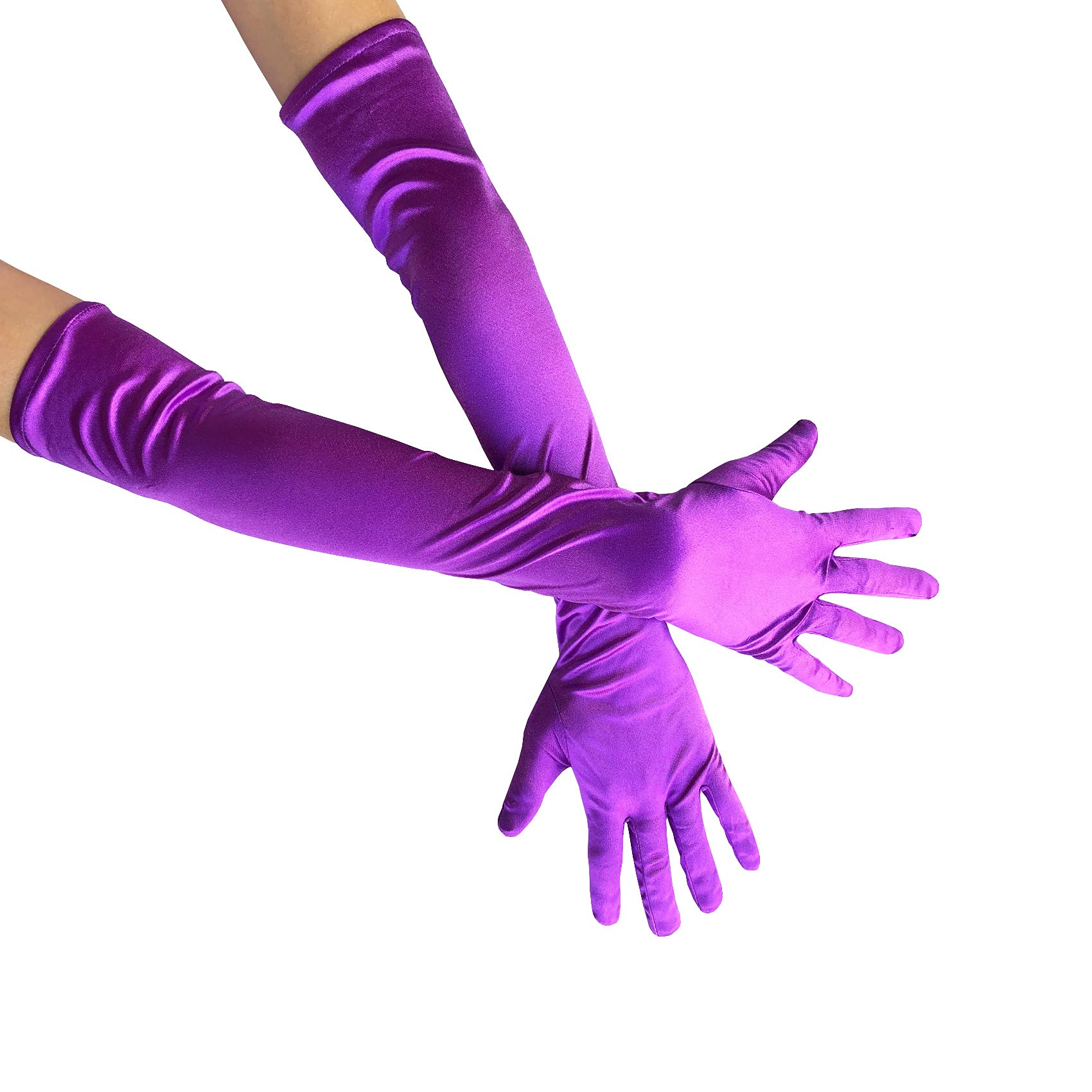 Adult Women Long Satin Gloves 1920s Opera Gloves for Wedding, Ballroom, Evening Party, Dance, Halloween, Cosplay, Dark Purple, One Size — image 1