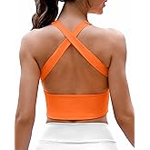 AngiMelo Womens Longline Sports Bra Square Neck Workout Tops Support Crop Tank Strappy Yoga Top Built in Bra Teens