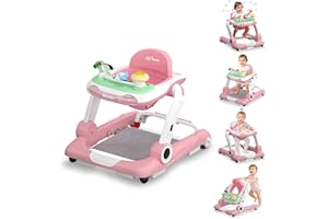 HAWEEK Baby Walker with Wheels, 5 in 1 Walker for Baby Boy Girl 6-12 Months with Bouncer, Music and Lights Baby Jumper Activity Center, Adjustable Height Speed, Push Walker for Ages 6-18 Months Toddler