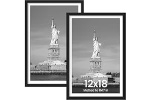 ENJOYBASICS 12x18 Picture Frame, Display Poster 11x17 with Mat or 12 x 18 Without Mat, Wall Gallery Photo Frames, Black, 2 Pack