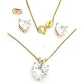 3.5ct HEART Luxury DIAMOND Earrings Necklace SET: SOLID 18K GOLD Solitaire Diamond Necklace & Solitaire Diamond Earring studs Woman Solitaire Jewelry SET 18" Solid 18k GOLD chain Valentines Gift Ideas