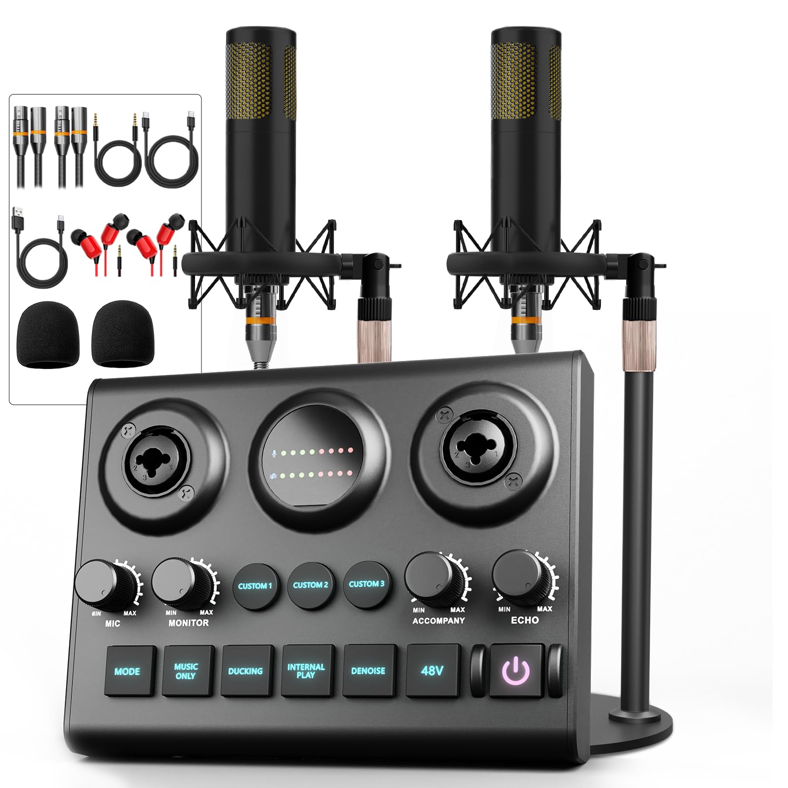 Podcast Equipment Bundle for 2, Audio Mixer with