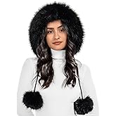 S.ROMZA Womens Faux Fur Knitted Hat with Pompom Warm Skull Snow Cap Ear Cover Winter Beanie Hat for Women