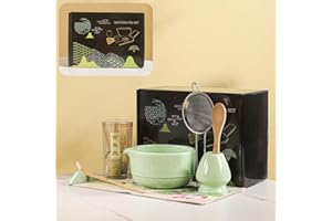 Matcha Set, 8-Piece Ceramic Matcha Bowl & Whisk Kit with Mushroom Pattern, Traditional Japanese Chawan, Bamboo Chasen, Scoop 