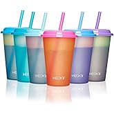 Meoky Color Changing Cups with Lids and Straws for Kids 6Pack 12oz Plastic Reusable Cold Drink Tumblers Summer Party Cups