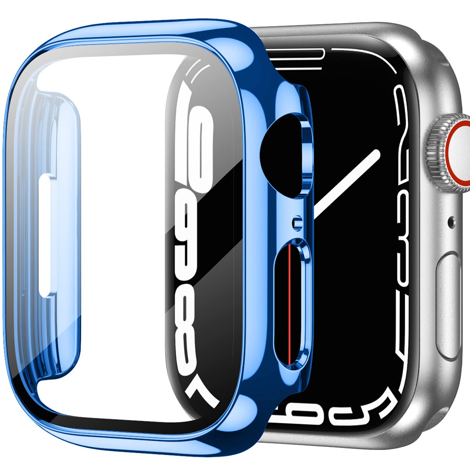 Miimall for Apple Watch Series 8/Series 7 41mm Case with HD Tempered Glass Screen Protector, Hard PC Bumper Shockproof All-around Edge Protective Cover for Apple Watch Series 8/Series 7-Blue