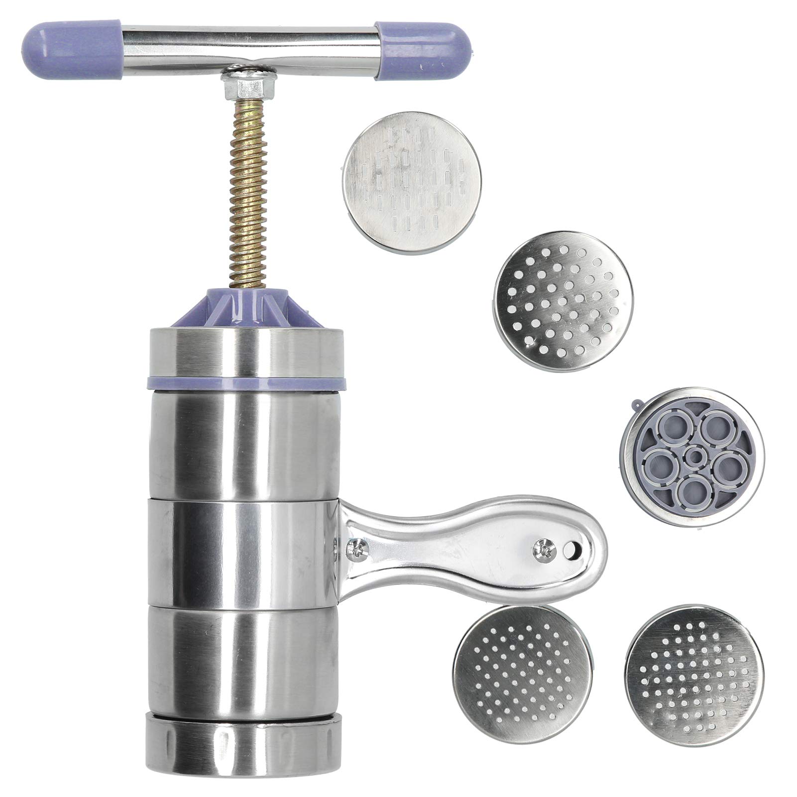 Stainless Steel Manual Noodles Press Machine Pasta Maker Manual Noodle Maker with 5 Noodle Mould