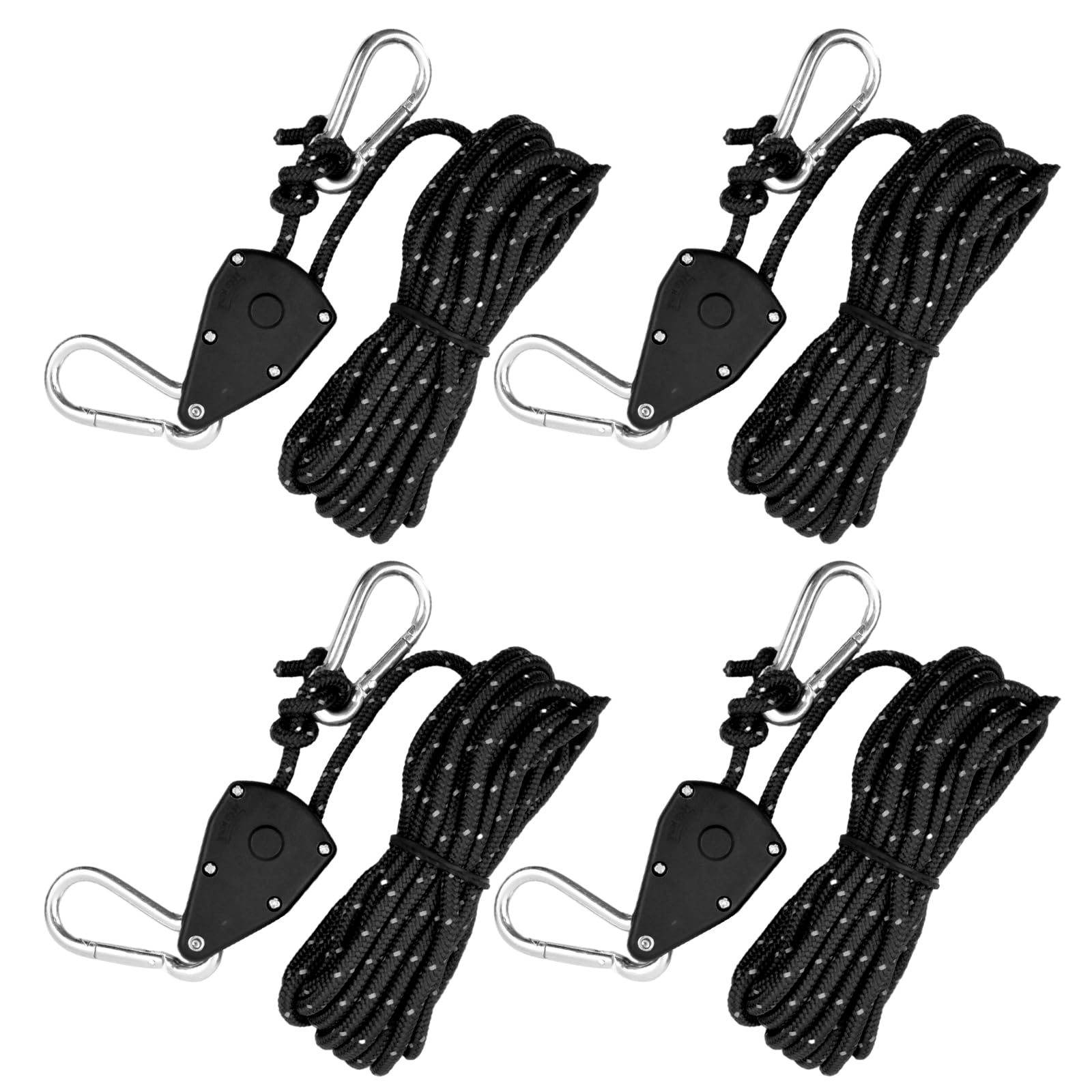 4pcs Reflective Tent Guy Ropes, 4mm Tent Camping Cord with Pulley, Heavy Duty Guide Rope with Aluminum Adjuster, Tent Guy Ropes Lines for Awning Outdoor Camping Gazebo Hiking Picnics (Black)