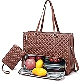 Aliceset 2 in 1 Brown Work Tote with Lunch Compartment Lunch Bag Combo Insulated Laptop Tote Multi-layer Design Work Bag for Office Daily Use, Includes Wallet, Hidden Pocket