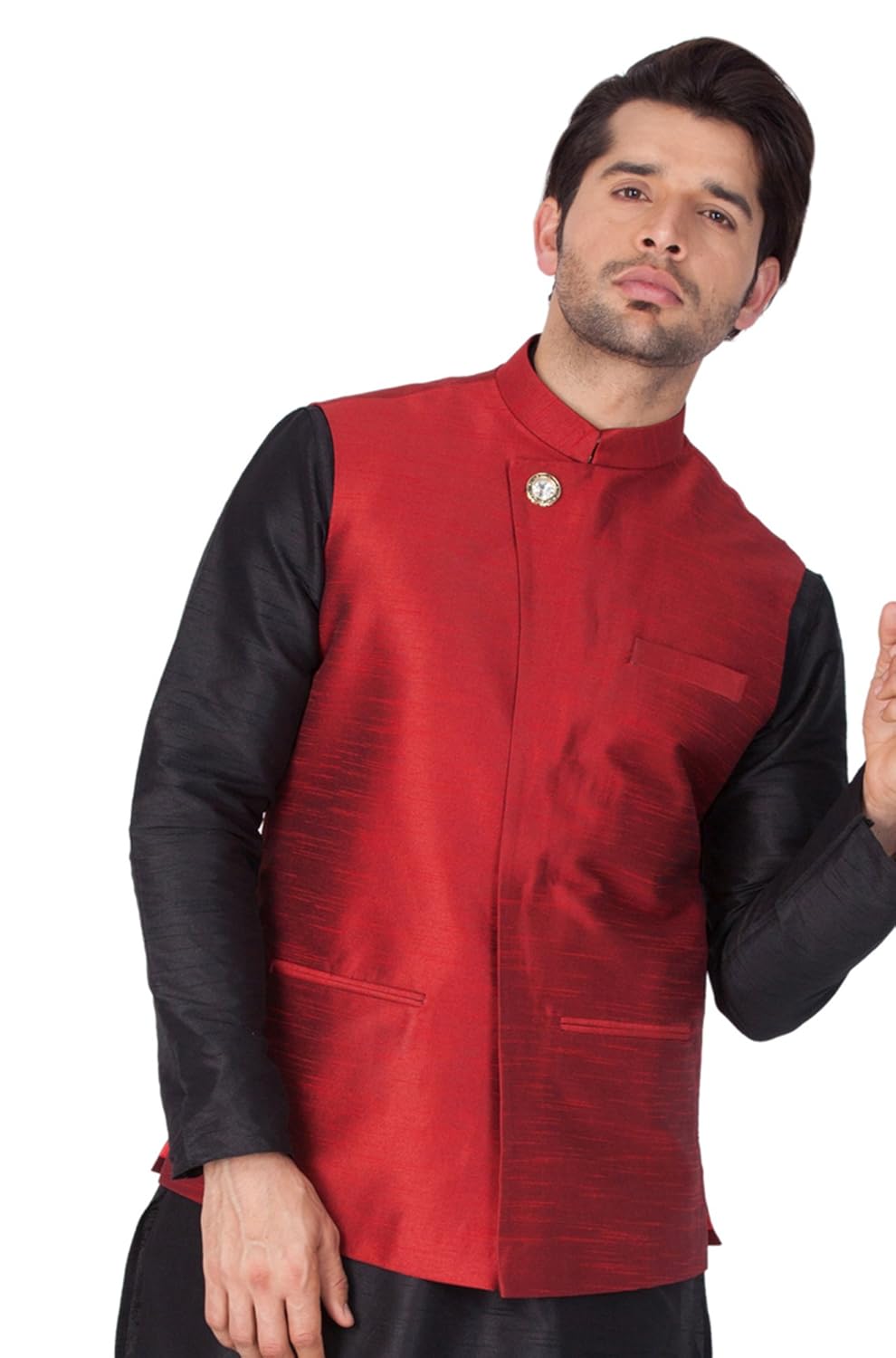 vastramay mens cotton blend nehru jackets (maroon_vasmj04ma)