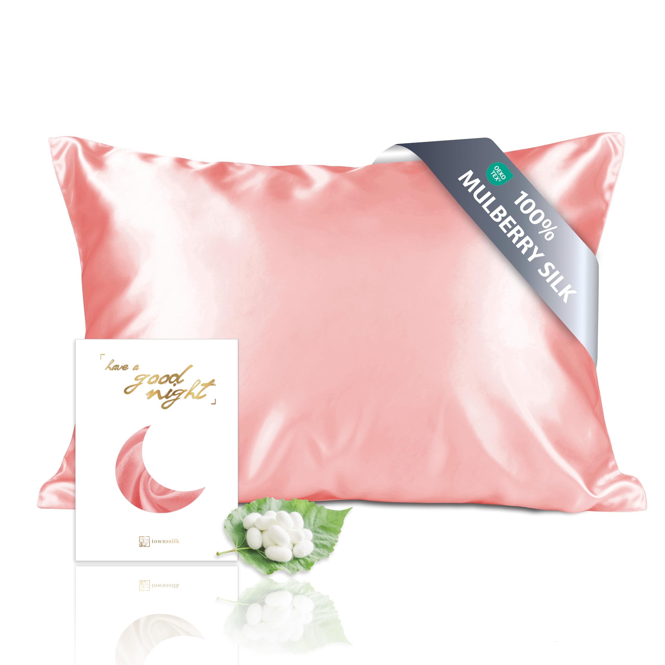 townssilk Both Side 100% 19mm Silk Pillowcase 50x70cm Pillow Case Cover with Hidden Zipper Coral