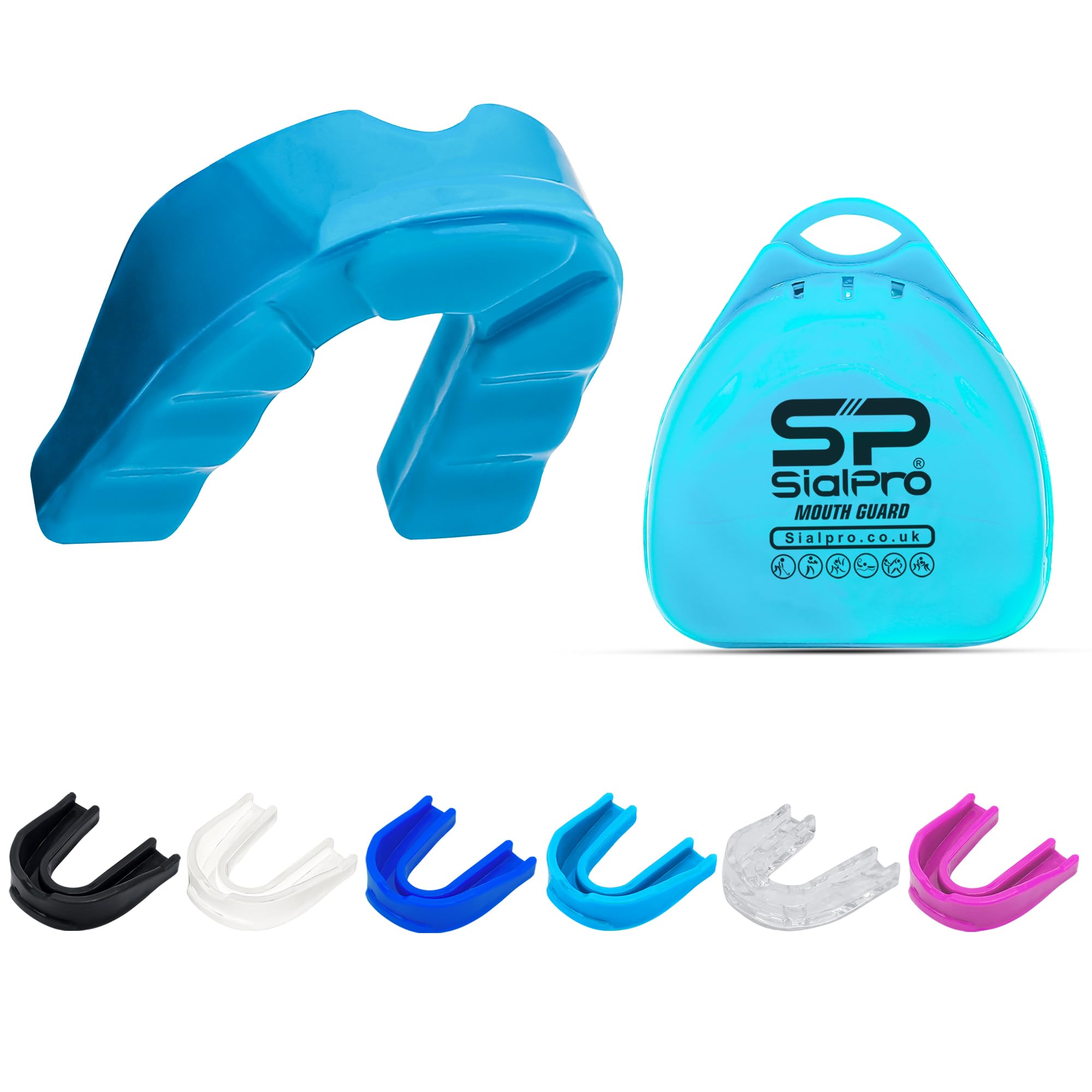 SialPro Mouth Guards for Boxing Men Adult Youth Junior Mouldable Mouthpiece Slim Fit Boil and Bite Gum Shield with Case MMA Hockey Rughby Basketball Judo Karate Martial Arts (Baby Blue, Adult)