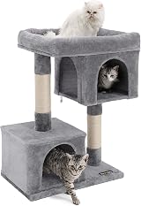 Feandrea Cat Tree Tower 84 cm Large Cat Condo with 2 Caves Light Grey PCT61WV2 view 6