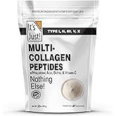 It's Just! - Multi Collagen Peptides (Types I, II, III, V, X) w/Vitamin C, Biotin, Hyaluronic Acid, No Added Flavor, Tested for Heavy Metals, Gluten Free, Non-GMO, Unflavored / 20oz