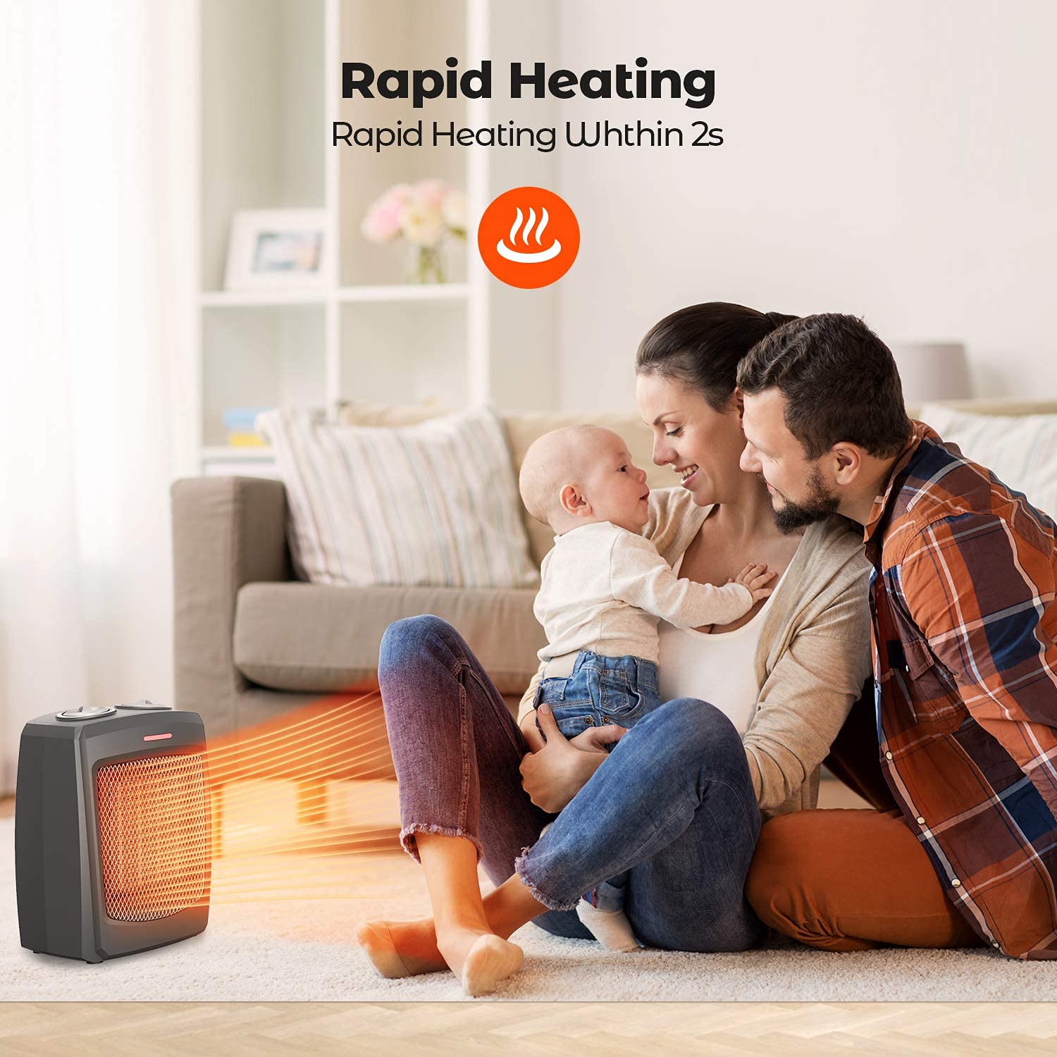 andily Space Heater Electric Heater for Home and Office Ceramic Small Heater with Thermostat, 750W/1500W (Grey)