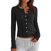 Oakgarden Women's Lightweight Knitted Cardigan Crew Neck Long Sleeve Button Down Stretch Y2K Thin Breathable Top