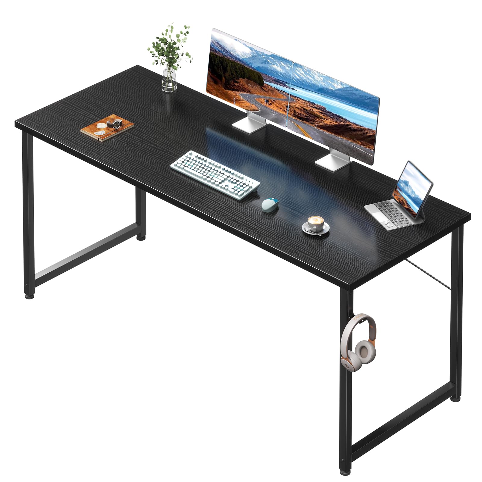 Coleshome 55 Inch Computer Desk, Modern Simple Style Desk for Home Office, Study Student Writing Desk, Black Image Coleshome 55 Inch Computer Desk, Modern Simple Style Desk for Home Office, Study Student Writing Desk, Black Image