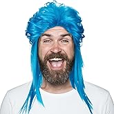 Suncalla Blue Mullet Wigs for Men 70s 80s Costumes Mens Fancy Party Accessory Halloween Cosplay Costume Wigs Hair Male Wig