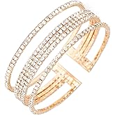 Wovanoo Rhinestone Bracelet Multilayer Cuff Bracelet Sparkling Crystal Layered Bridal Bracelets for Women