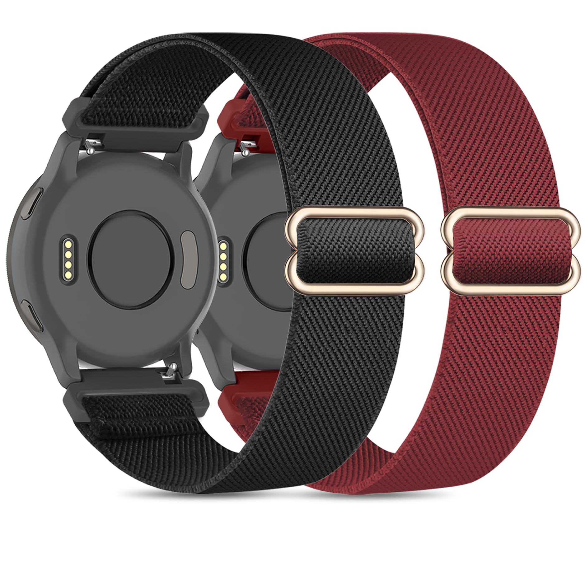 EverAct 2PACK 18mm Nylon Elastic Straps Compatible with Garmin Vivoactive 4S, Garmin Vivoactive 3S,Venu 2S/Venu 3S,Soft Elastic Fabric Wristband for Forerunner 255S/255S Music/265S