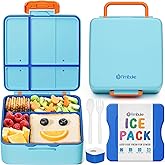 Fimibuke Chill Bento Box for Kids Adult, Leak Proof Toddler Lunch Box with Ice Pack Keep Food Cold, BPA Free 4 Compartment Lunch Container with Utensils for Girl Boy School, Microwave Dishwasher Safe