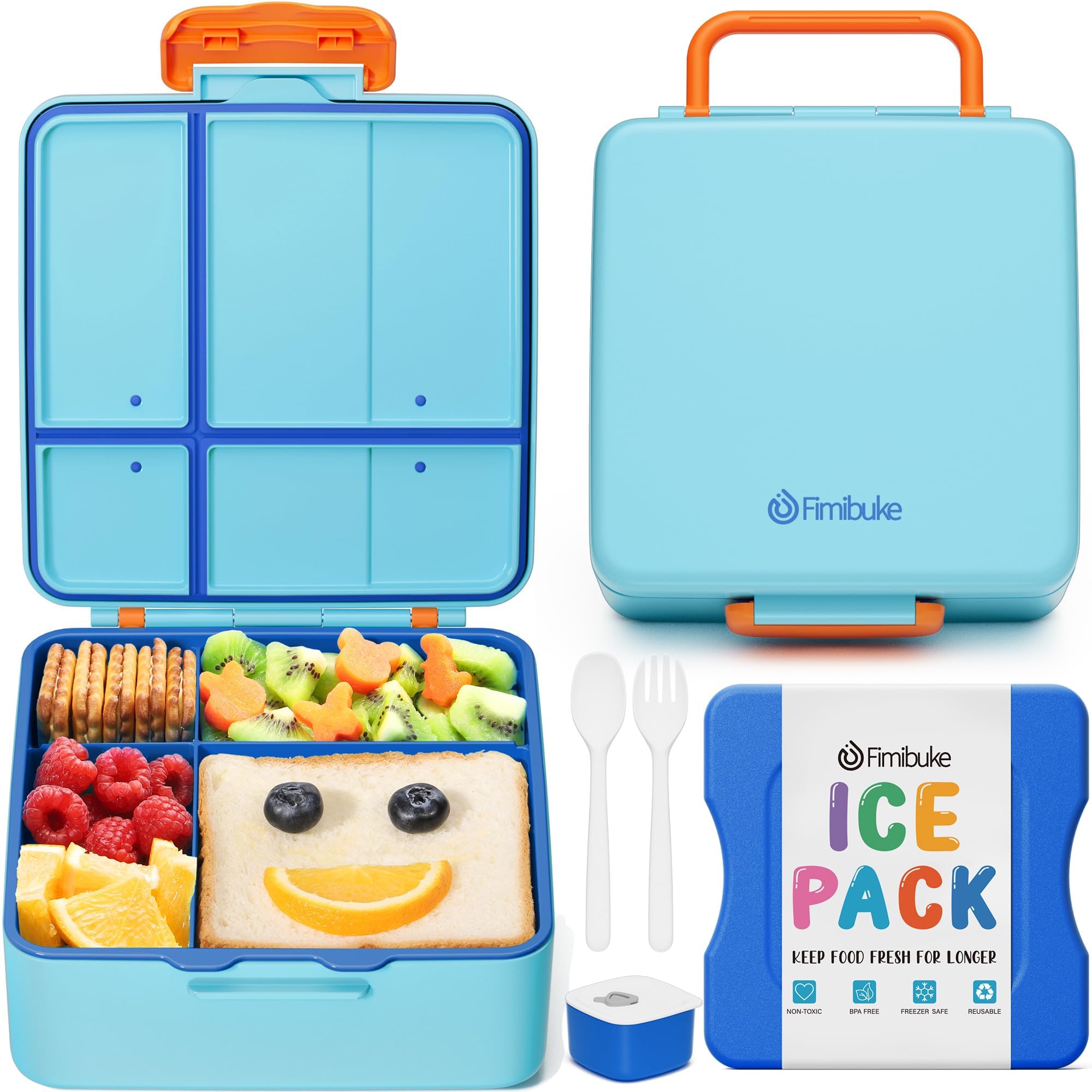 Photo 1 of Fimibuke Chill Bento Box for Kids Adult, Leak Proof Toddler Lunch Box with Ice Pack Keep Food Cold, BPA Free 4 Compartment Lunch Container with Utensils for Girl Boy School, Microwave Dishwasher Safe