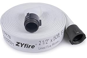 ZYfire Fire Hose - 2-1/2" ID x 50 FT Double Jacket EPDM Firefighter Hose with M x F NST/NH Aluminum Couplings 1200 PSI Burst Pressure Lightweight for Firefighting & Residential Use