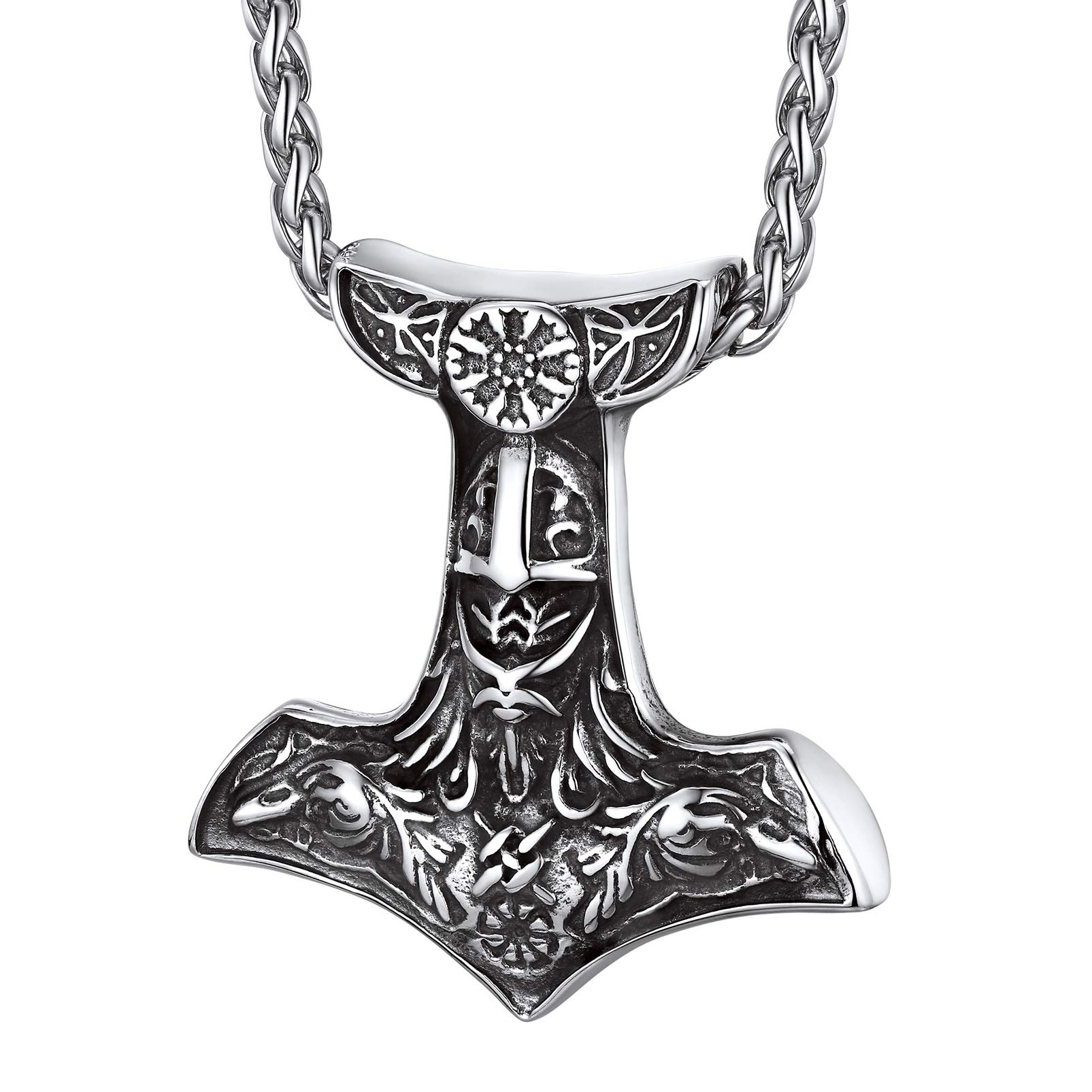 PROSTEEL Necklaces for Men, Viking Mjolnir Hammer Nordic Norse Stainless Steel Amulet Pendant Jewellery Silver with Gift Box