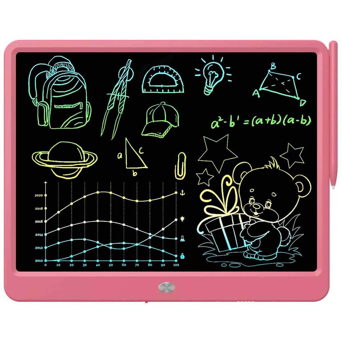 LCD Writing Tablet, Extra Large 15 Inch, Colorful, Erasable Electronic Digital Drawing Pad Doodle Board, Gift for Kids Adults Home School Office (Pink)