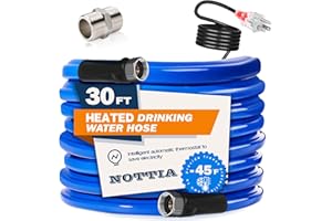 NOTTIA 30FT Heated Water Hose for RV, Freeze Protection to -45°F, Lead-Free & BPA-Free, Safe Drinking Water for Campers, Gardening, Livestock, Home Use